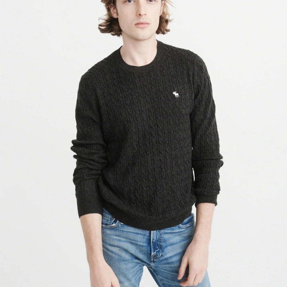 Abercrombie & Fitch Men's Wool/Cotton Blend Dark Gray Cable Knit Sweater- XXL
